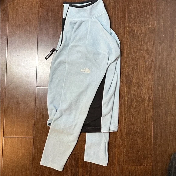 Vintage 90s North Face Women Fleece Baby Powder Blue Quarter Zip Pullover - Picture 2 of 7